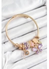 BFS 316L Çelik Mor Zirkon Taşlı Kelebek Model Gold Renk Charm Bileklik