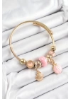 BFS 316L Çelik Pembe İstiridye Model Gold Renk Charm Bileklik