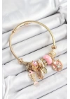 BFS 316L Çelik Pembe Zirkon Taşlı Balık Deniz Kabuğu Ve Deniz Yıldızı Model Gold Renk Charm Bileklik