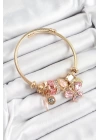 BFS 316L Çelik Pembe Zirkon Taşlı Kelebek Model Gold Renk Charm Bileklik