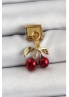 BFS 316L Çelik Sallantılı Kırmızı Kiraz Model Gold Renk Nomination Charm