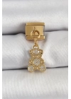 BFS 316L Çelik Sallantılı Zirkon Taşlı Ayıcık Model Gold Renk Nomination Charm