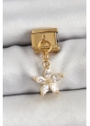 BFS 316L Çelik Sallantılı Zirkon Taşlı Çiçek Model Gold Renk Nomination Charm