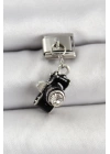 BFS 316L Çelik Sallantılı Zirkon Taşlı Fotoğraf Makinesi Model Gümüş Renk Nomination Charm