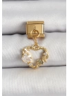 BFS 316L Çelik Sallantılı Zirkon Taşlı Kalp Model Gold Renk Nomination Charm