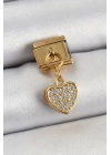 BFS 316L Çelik Sallantılı Zirkon Taşlı Kalp Model Gold Renk Nomination Charm