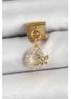 BFS 316L Çelik Sallantılı Zirkon Taşlı Kelebek Detaylı Halka Model Gold Renk Nomination Charm