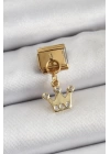 BFS 316L Çelik Sallantılı Zirkon Taşlı Kraliçe Tacı Model Gold Renk Nomination Charm