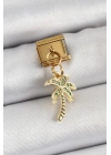 BFS 316L Çelik Sallantılı Zirkon Taşlı Palmiye Ağacı Model Gold Renk Nomination Charm