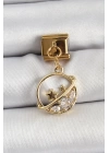 BFS 316L Çelik Sallantılı Zirkon Taşlı Satürn Model Gold Renk Nomination Charm