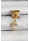 BFS 316L Çelik Sallantılı Zirkon Taşlı Yunus Balığı Model Gold Renk Nomination Charm