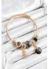BFS 316L Çelik Siyah İstiridye Model Gold Renk Charm Bileklik