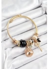BFS 316L Çelik Siyah Zirkon Taşlı Baykuş Arı Ve Anahtar Model Gold Renk Charm Bileklik
