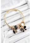 BFS 316L Çelik Siyah Zirkon Taşlı Kelebek Model Gold Renk Charm Bileklik
