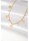 BFS 316L Çelik Taşlı Gold Renk Çoklu Çiçek Kolye