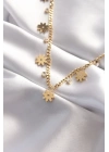 BFS 316L Çelik Taşlı Gold Renk Çoklu Çiçek Kolye