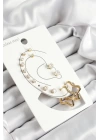 BFS 316L Çelik Yıldız Figürlü Ve Zirkon Taşlı Gold Renk 7li Çift Kadın Küpe Set