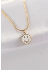 BFS 316L Çelik Zincir Altın Renk Mermer Desenli Minimal Smile Kolye