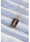 BFS 316L Çelik Zincir Altın Renk Siyah Mineli Tarot Kolye