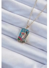 BFS 316L Çelik Zincir Altın Renk Taç ve Kız Figürlü Renkli Mineli Tarot Kolye