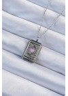 BFS 316L Çelik Zincir Eskitme Gümüş Renk Pembe Mineli Kalp Figürlü Tarot Kolye
