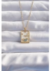 BFS 316L Çelik Zincir Gold Renk Ay Detay Mavi Zirkon Taşlı Tarot Kolye