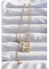 BFS 316L Çelik Zincir Gold Renk Ay Detay Mavi Zirkon Taşlı Tarot Kolye