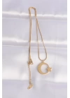 BFS 316L Çelik Zincir Gold Renk Ay Yıldız Unisex Kolye