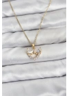 BFS 316L Çelik Zincir Gold Renk Kalp ve Fiyonk Model Zirkon Taşlı Kadın Kolye