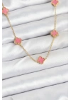 BFS 316L Çelik Zincir Gold Renk Pembe Baby Boy Yonca Kadın Kolye
