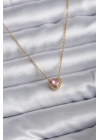 BFS 316L Çelik Zincir Gold Renk Pembe Zirkon Taşlı Charm Kadın Kolye