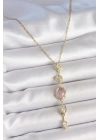 BFS 316L Çelik Zincir Gold Renk Pembe Zirkon Taşlı Y Kolye