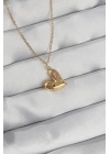 BFS 316L Çelik Zincir Gold Renk Renkli Zirkon Taşlı Kalp Kolye
