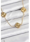 BFS 316L Çelik Zincir Gold Renk Yonca Kadın Kolye