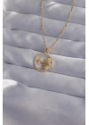 BFS 316L Çelik Zincir Gold Renk Zirkon Taşlı Yıldız Figürlü Oval Kolye
