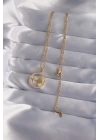 BFS 316L Çelik Zincir Gold Renk Zirkon Taşlı Yıldız Figürlü Oval Kolye
