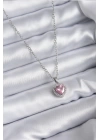 BFS 316L Çelik Zincir Gümüş Renk Pembe Zirkon Taş Charm Model Kadın Kolye