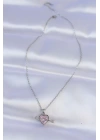 BFS 316L Çelik Zincir Gümüş Renk Pembe Zirkon Taşlı Eros Kolye
