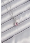 BFS 316L Çelik Zincir Gümüş Renk Pembe Zirkon Taşlı Peri Kolye