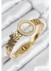 BFS 316L Çelik Zirkon Taşlı Çeyrek Takılabilir Gold Renk Kelepçe