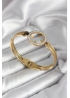 BFS 316L Çelik Zirkon Taşlı Çeyrek Takılabilir Model Gold Renk Kadın Kelepçe