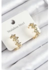 BFS 316L Çelik Zirkon Taşlı Çit Halka Model Gold Renk Kadın Küpe