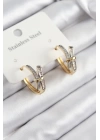 BFS 316L Çelik Zirkon Taşlı Düğüm Halka Model Gold Ve Gümüş Renk Kadın Küpe