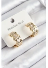 BFS 316L Çelik Zirkon Taşlı Halka Model Gold Renk Kadın Küpe