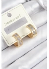 BFS 316L Çelik Zirkon Taşlı Halka Model Gold ve Gümüş Renk Kadın Küpe