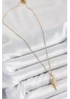 BFS 316L Çelik Zirkon Taşlı Kilit Ve Sallantılı Anahtar Model Gold Renk Kadın Kolye