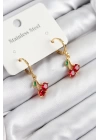 BFS 316L Çelik Zirkon Taşlı Sallantılı Kiraz Model Gold Renk Kadın Küpe