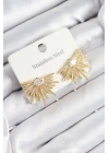 BFS 316L Çelik Zirkon Taşlı Yelpaze Model Gold Renk Kadın Küpe