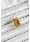 BFS 316L Çelk Açılabilir Dikdörtgen Model Zirkon Taşlı Gold Renk Kadın Zincir kolye