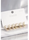 BFS 925 Ayar Gümüş Çivi Pirinç Gold Renk İşlemeli Halka Model Kadın Küpe Seti